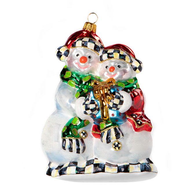 MacKenzie-Childs Glass Ornament, Snowman Huddle