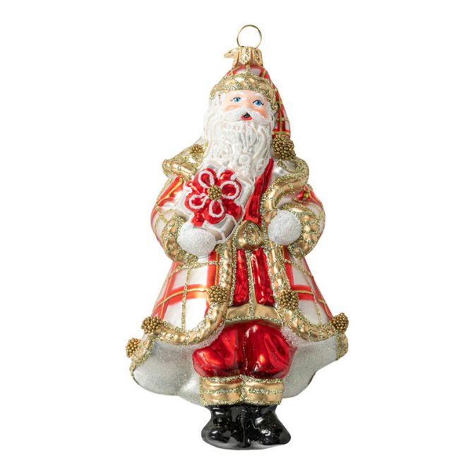 Juliska Berry and Thread Santa Glass Ornament, Ruby Tartan