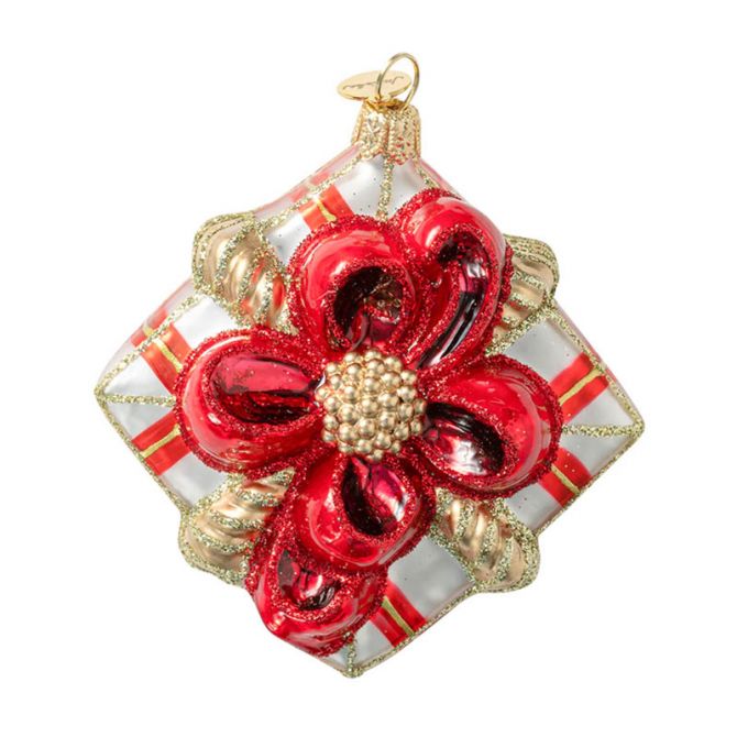 Juliska Berry and Thread Present Glass Ornament, Ruby Tartan