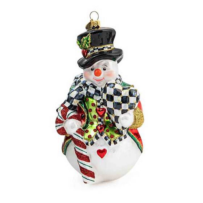 MacKenzie-Childs Glass Ornament, Candy Cane Snowman