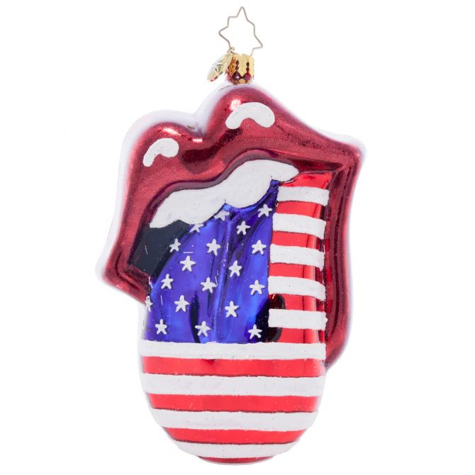 Christopher Radko Rolling Stones Tongue In Stars and Stripes Ornament