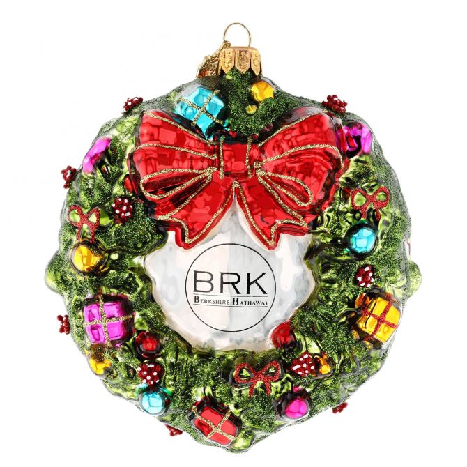 BRK Wreath with Presents & Warren Buffett Signature Ornament