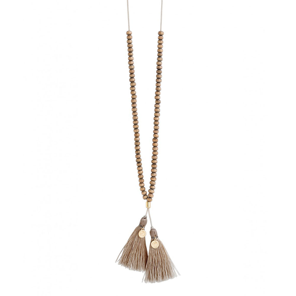 Spartina 449 Beaded Grey Wood & Tan Grey Necklace, 30