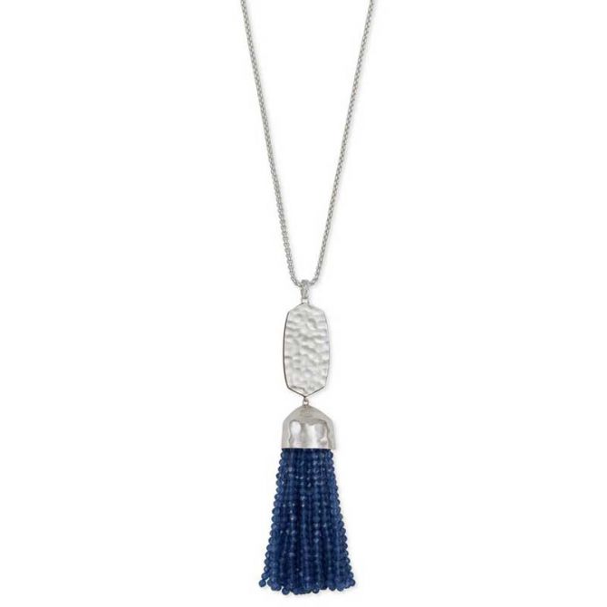 Kendra Scott Monroe Silver Long Pendant Necklace in Navy Cats Eye