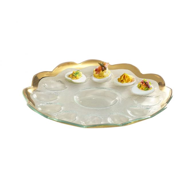 Annieglass Roman Antique Gold Deviled Egg Platter