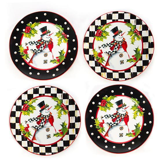 MacKenzie-Childs Top Hat Snowman Plates, Set of 4 | 37623-1105 | Borsheims