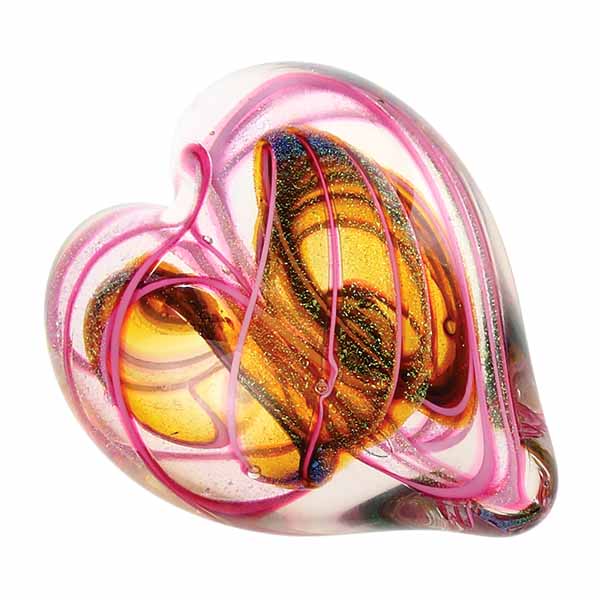 Glass Eye Heart Of Fire Pink Paperweight