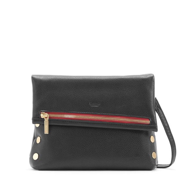 Hammitt VIP Medium Crossbody, Black and Brushed Gold Hardware with Red Zip