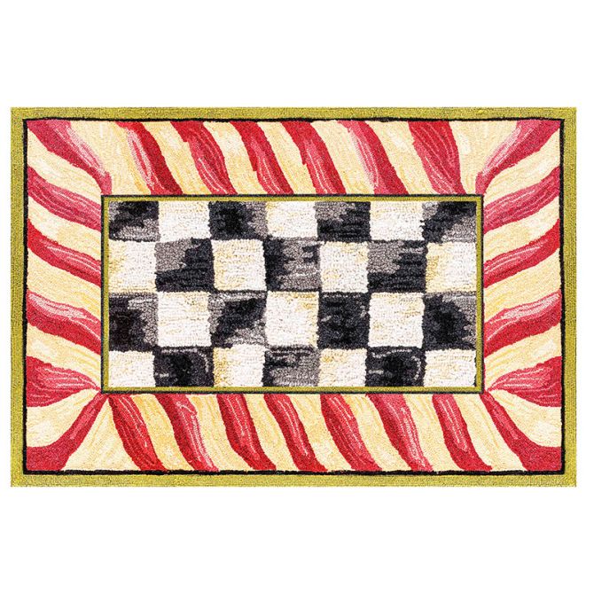 MacKenzie-Childs Courtly Check Red and Gold Washable Rug, 2'x3'