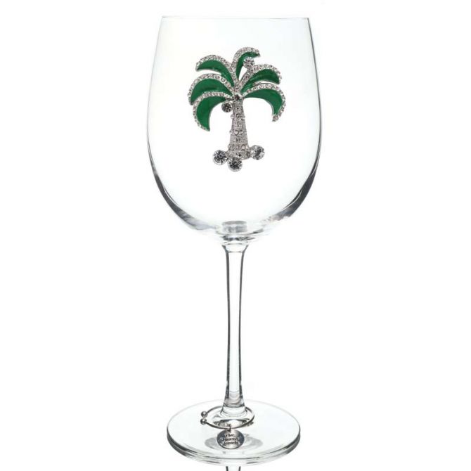 The Queens' Jewels Green Diamond Palm Tree Jeweled Stemmed Glass