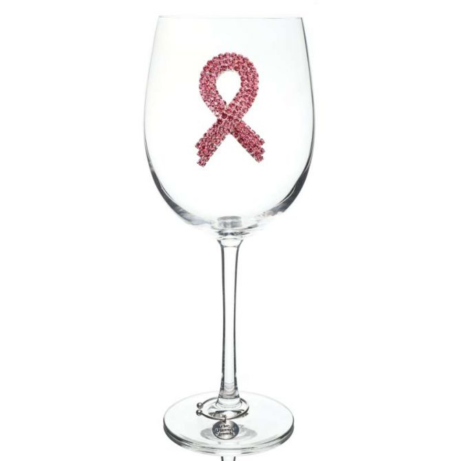 The Queens' Jewels Pink Ribbon Jeweled Stemmed Wine Glass