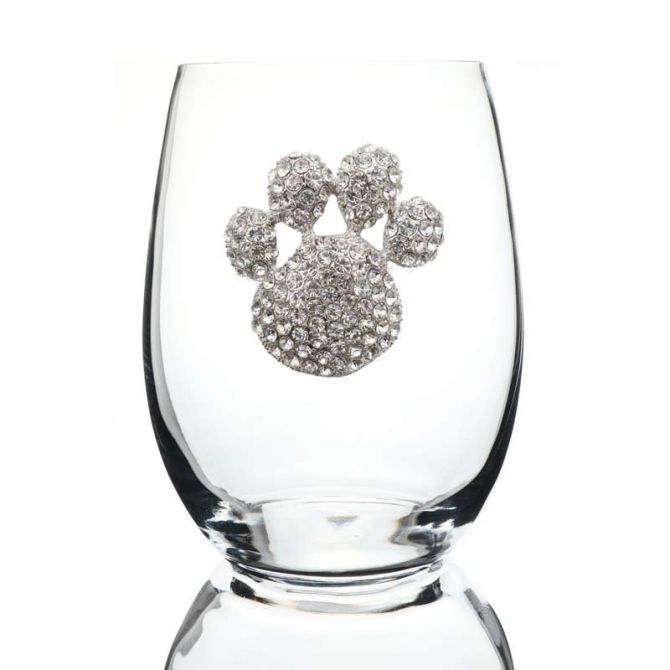 The Queens' Jewels Paw Print Jeweled Stemless Wine Glass