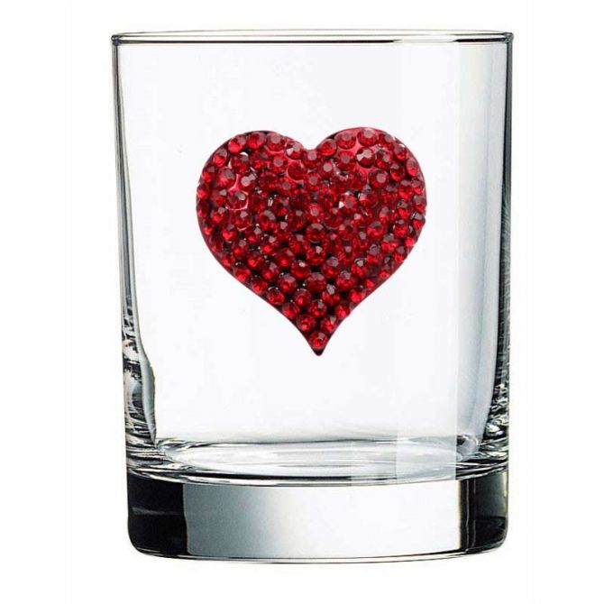 The Queens' Jewels Red Heart Double Old Fashioned Glass