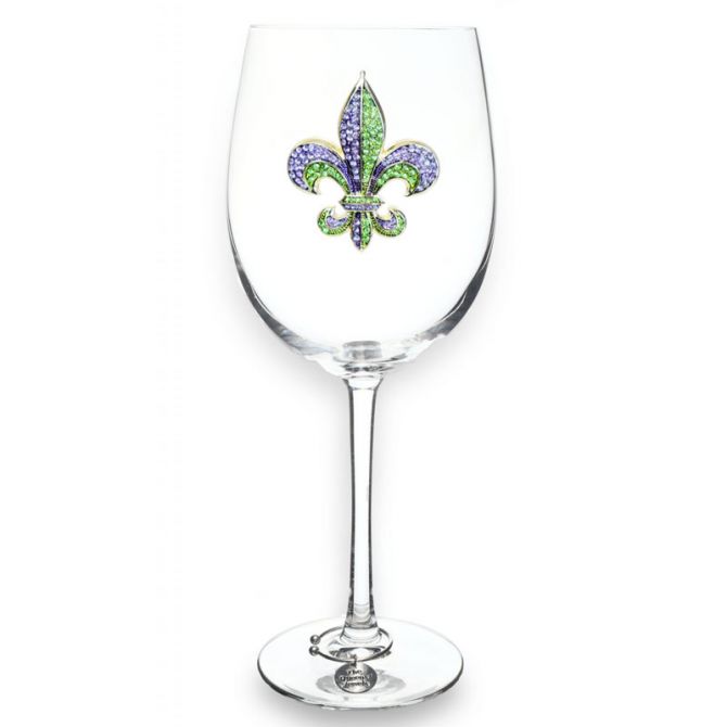 The Queens' Jewels Purple and Green Fleur de Lis Stemmed Wine Glass