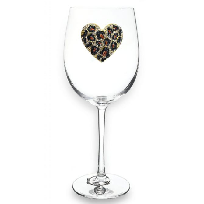 The Queens Jewels Leopard Heart Stemmed Wine Glass