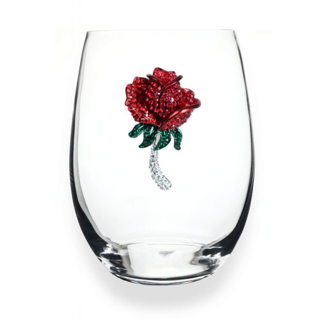 The Queens' Jewels Red Rose Stemless Wine Glass