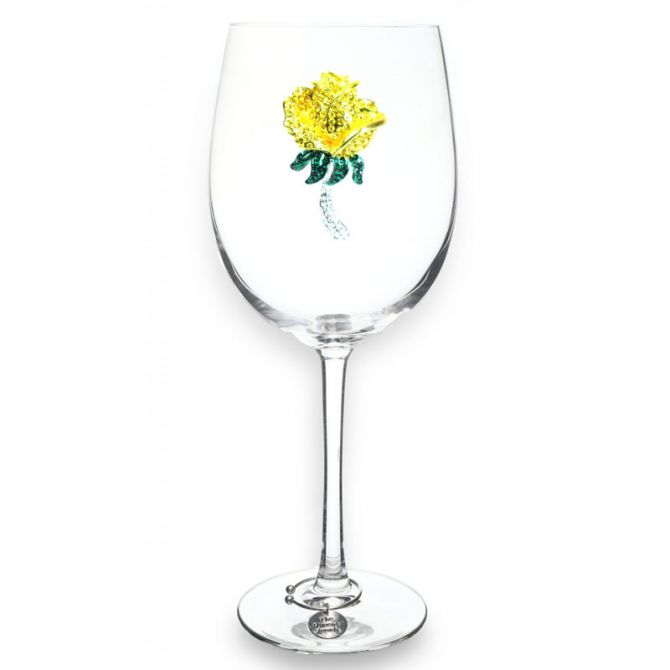 The Queens' Jewels Yellow Rose Stemmed Wine Glass