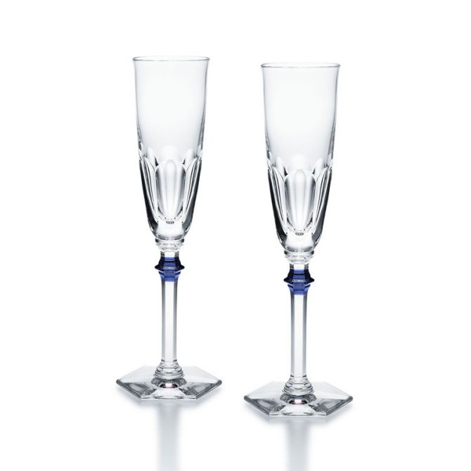 Baccarat Harcourt Eve Blue Knob Champagne Flutes, Set of 2