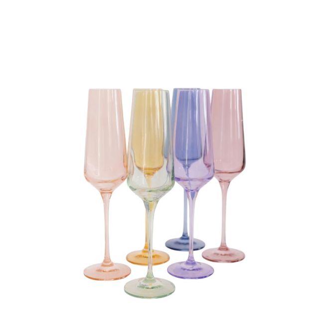 Estelle Pastel Colored Champagne Flutes, Set of 6