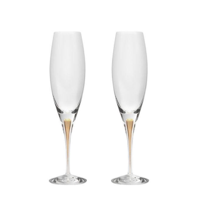 Orrefors Intermezzo Yellow Gold Champagne Glasses, Set of 2