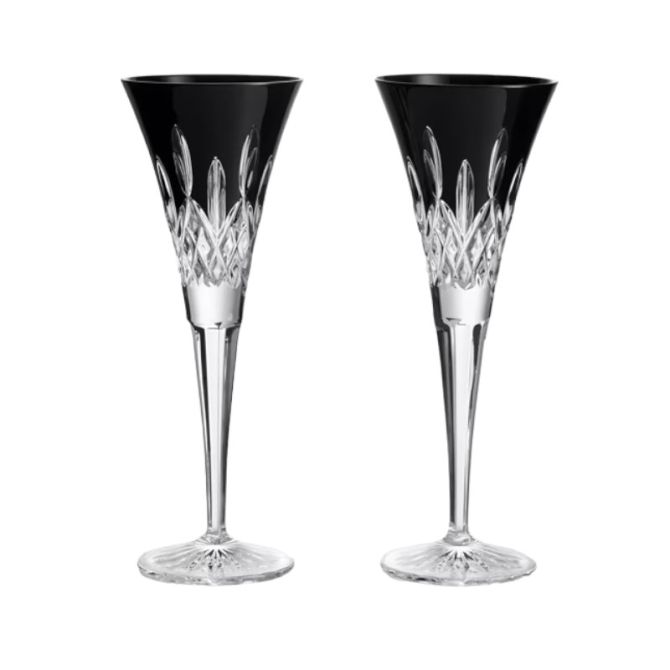 Waterford Lismore Crystal Black Flutes, Set of 2