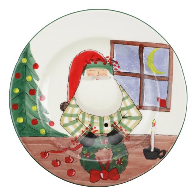 Vietri Old St. Nick Rimmed Round Platter with Wreath