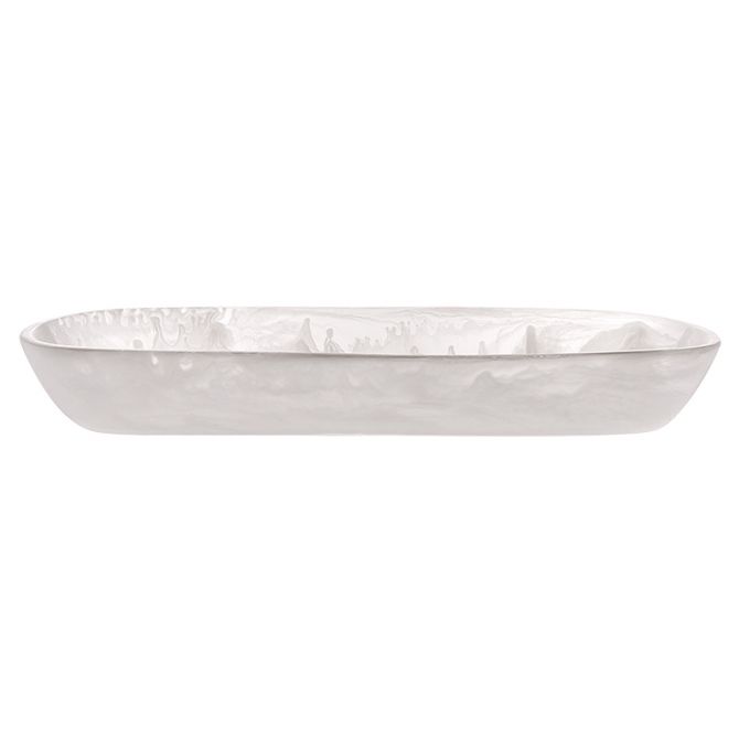 Nashi Resin Classical Boat Bowl, White Swirl