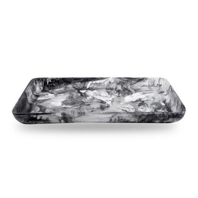 Nashi Large Rectangle Tray, Black Swirl