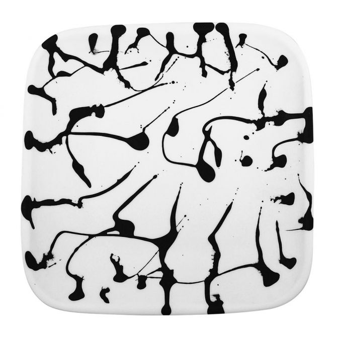 Nashi Medium Square Tray, White and Black Splatter