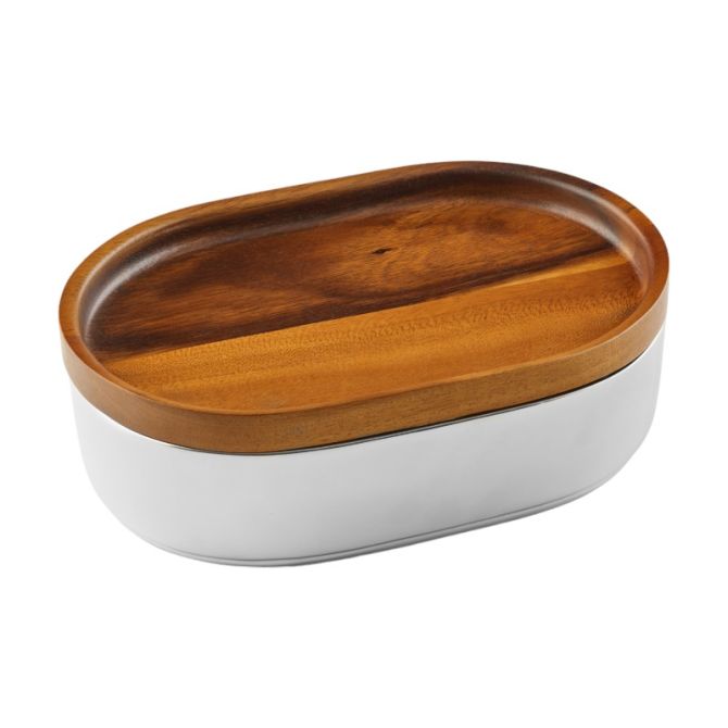 Nambe Oblong Nest Bowl with Wood Lid