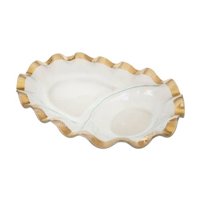 Annieglass Ruffle Oval Chip & Dip, Yellow Gold