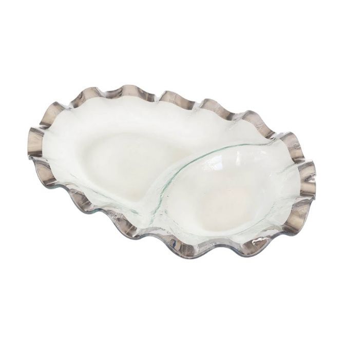 Annieglass Ruffle Oval Chip and Dip Platter, Platinum