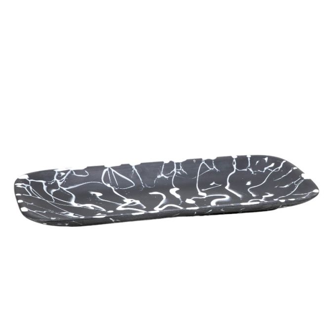 Nashi Classical Rectangular Platter, Solid Black with White Splatter