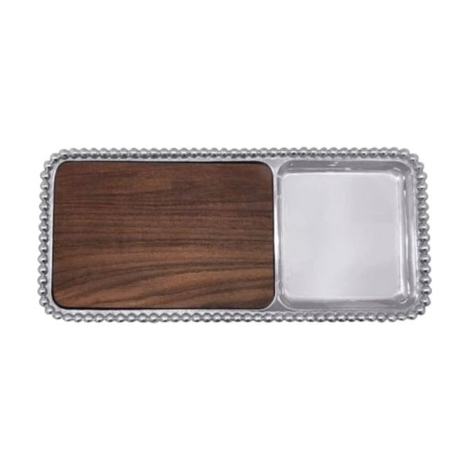 Mariposa Pearled Cheese and Cracker Server With Dark Wood Insert