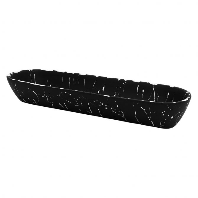 Nashi Boat Bowl, Black with White Splatter