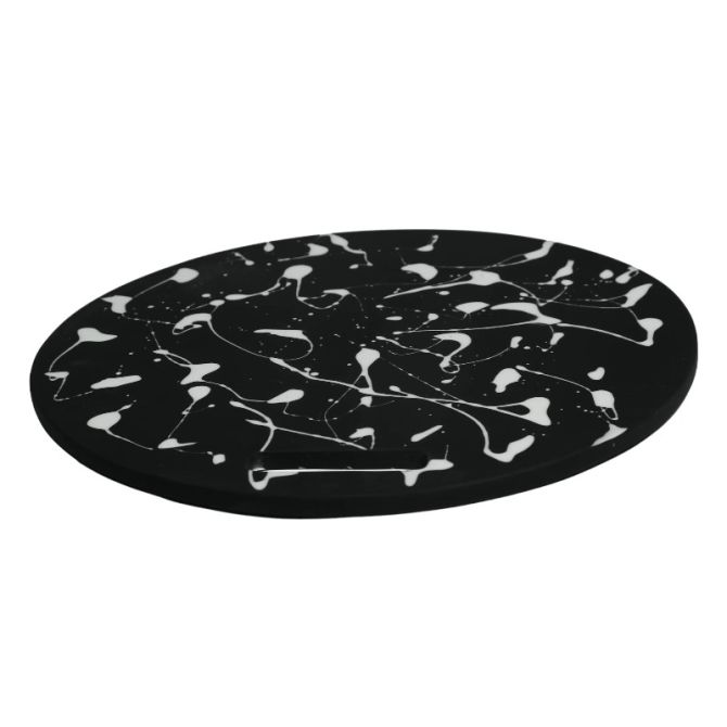 Nashi Large Classic Chopping Round Board, Black with White Splatter