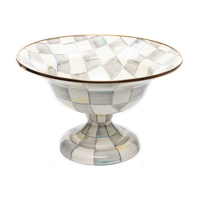 MacKenzie-Childs Sterling Check Enamel Compote, Large