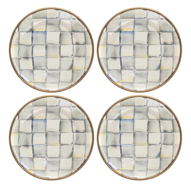 MacKenzie-Childs Sterling Check Enamel Appetizer Plates, Set of 4