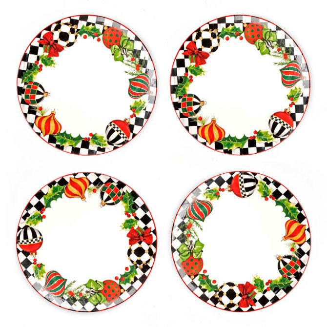 MacKenzie-Childs Deck the Halls Dinner Plate, Set of 4