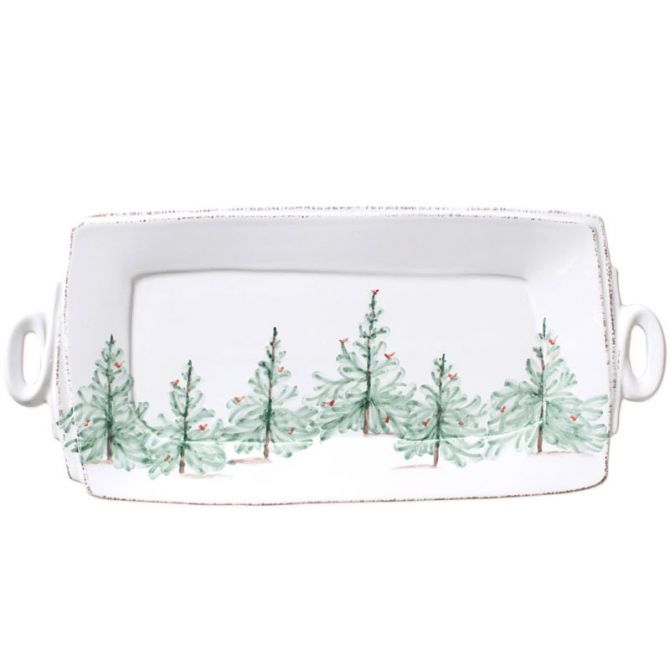 Vietri Lastra Holiday Handled Rectangular Platter