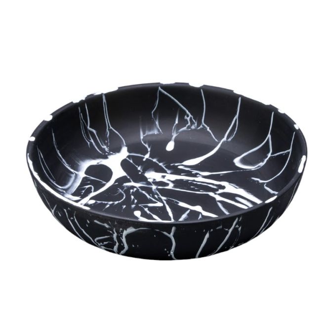 Nashi Medium Round Bowl, Black with White Splatter