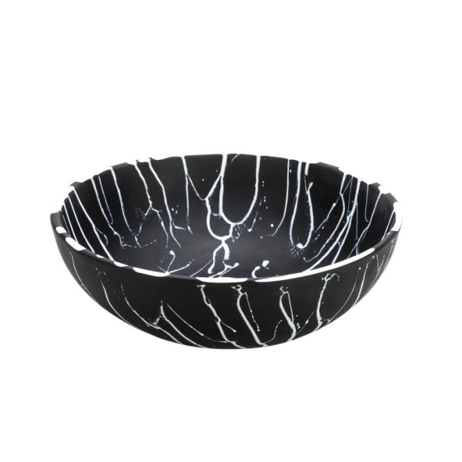 Nashi Small Signature Round Bowl, Solid Black with White Splatter