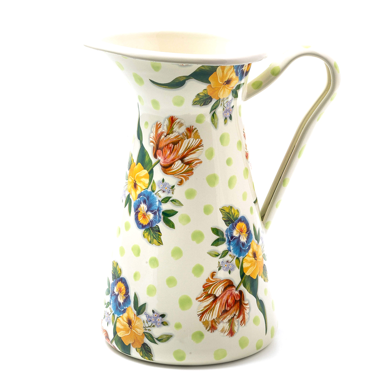 MacKenzie-Childs Wildflowers Enamel Large Practical Pitcher, Green