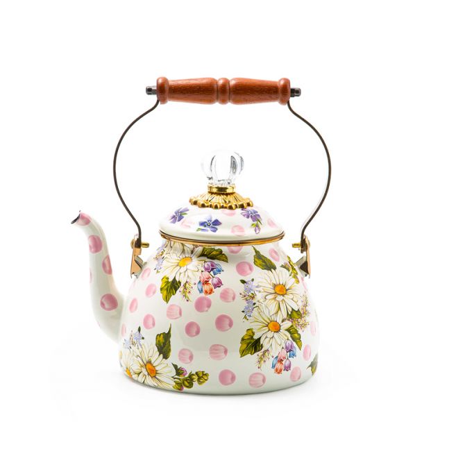 MacKenzie-Childs Wildflowers Pink Enamel Tea Kettle, 2QT