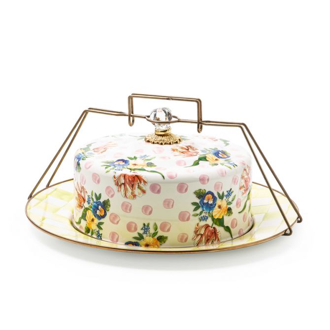 MacKenzie-Childs Wildflowers Enamel Cake Carrier, Pink