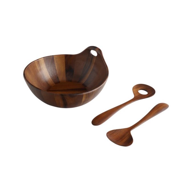 Nambe Portables Wood Salad Bowl with Servers