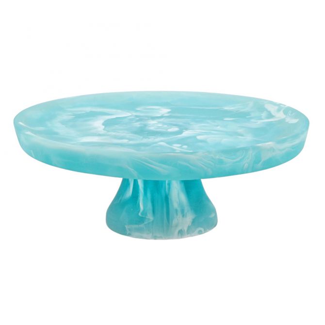 Nashi Small Footed Cake Plate, Aqua Swirl