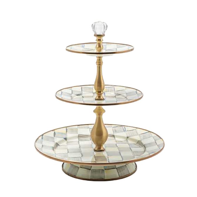 MacKenzie-Childs Sterling Check Enamel Three Tier Sweet Stand