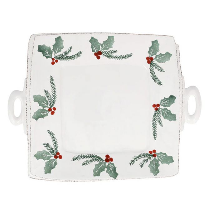 Vietri Lastra Evergreen Handled Square Platter