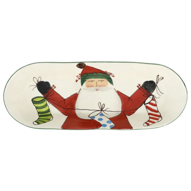 Vietri Old St. Nick with Stockings Bread Server